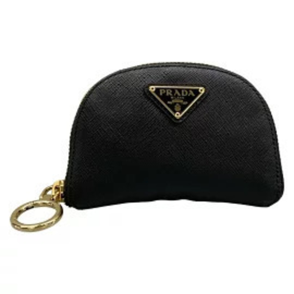 Prada Pouch Clutch Drawstring Foldable Blue Black Leather